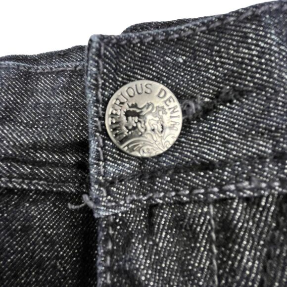 Imperious Delf Trading Jeans 38x33 Black Vintage Flap Pocket Embroidered Rock - Picture 9 of 16